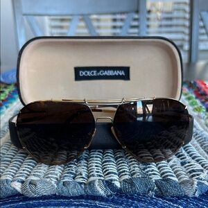 Dolce & Gabbana Gold and Brown Aviator Sunglasses